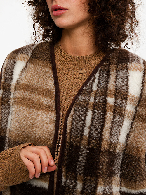 Жилет меховой из верблюжьей шерсти на молнии, рис. Клетка 